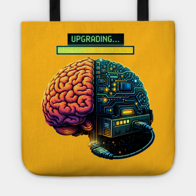 Upgrading Brain – Installing Coffee.EXE | Retro Tech Humor Tote by CrazyGirl