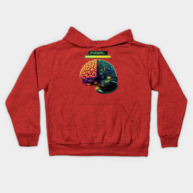 Upgrading Brain – Installing Coffee.EXE | Retro Tech Humor Kids Hoodie by CrazyGirl
