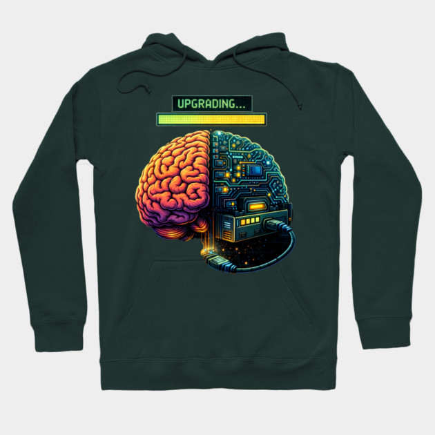 Upgrading Brain – Installing Coffee.EXE | Retro Tech Humor Hoodie by CrazyGirl