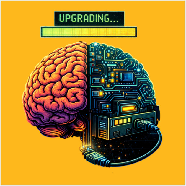 Upgrading Brain – Installing Coffee.EXE | Retro Tech Humor Wall Art by CrazyGirl