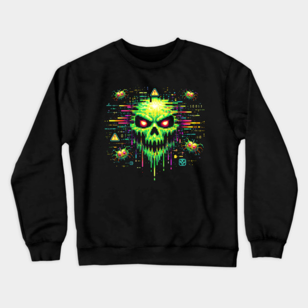 Retro Computer Virus – 8-Bit Digital Nightmare Crewneck Sweatshirt by CrazyGirl