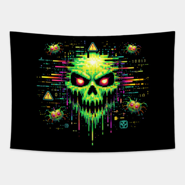 Retro Computer Virus – 8-Bit Digital Nightmare Tapestry by CrazyGirl