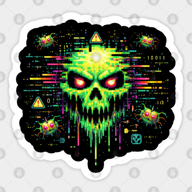 Retro Computer Virus – 8-Bit Digital Nightmare Sticker by CrazyGirl