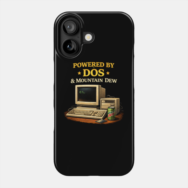 Powered by DOS & Mountain Dew – Retro Programmer Humor Phone Case by CrazyGirl