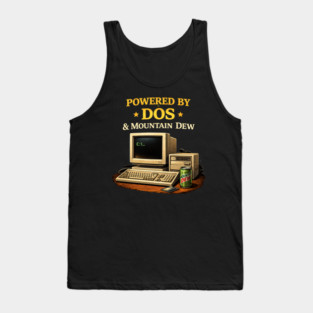 Powered by DOS & Mountain Dew – Retro Programmer Humor Tank Top