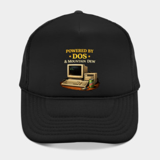 Powered by DOS & Mountain Dew – Retro Programmer Humor Hat