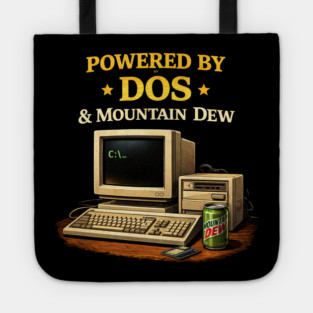 Powered by DOS & Mountain Dew – Retro Programmer Humor Tote
