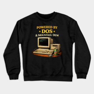 Powered by DOS & Mountain Dew – Retro Programmer Humor Crewneck Sweatshirt