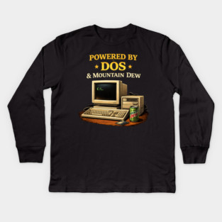 Powered by DOS & Mountain Dew – Retro Programmer Humor Kids Long Sleeve T-Shirt