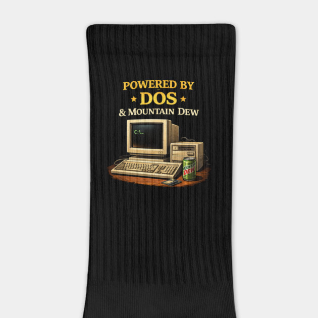 Powered by DOS & Mountain Dew – Retro Programmer Humor by CrazyGirl