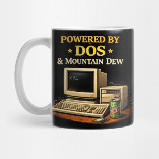 Powered by DOS & Mountain Dew – Retro Programmer Humor Mug