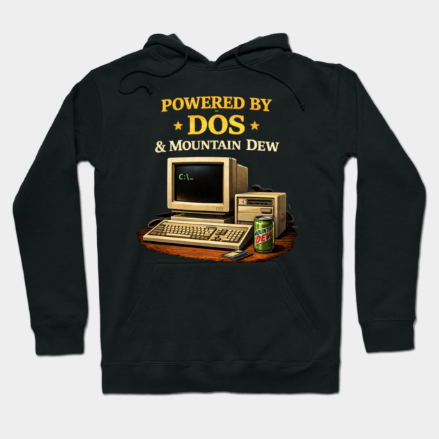 Powered by DOS & Mountain Dew – Retro Programmer Humor Hoodie by CrazyGirl