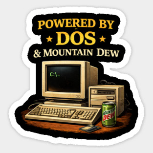 Powered by DOS & Mountain Dew – Retro Programmer Humor Magnet