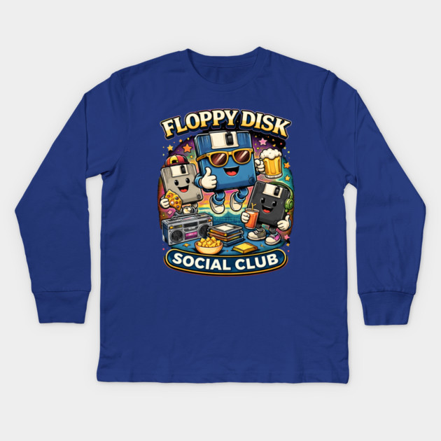 Floppy Disk Social Club – Retro Tech Nerd Humor Kids Long Sleeve T-Shirt by CrazyGirl