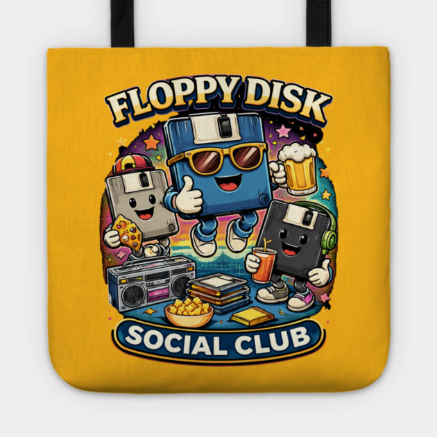 Floppy Disk Social Club – Retro Tech Nerd Humor Tote by CrazyGirl