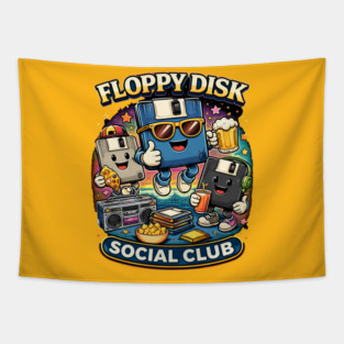 Floppy Disk Social Club – Retro Tech Nerd Humor Tapestry