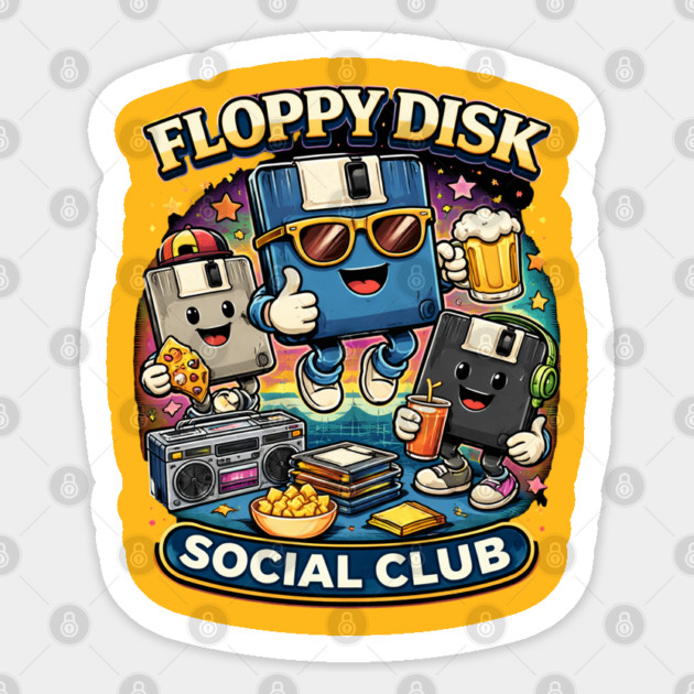 Floppy Disk Social Club – Retro Tech Nerd Humor Sticker by CrazyGirl