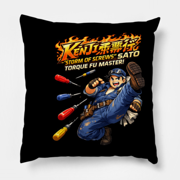 Kenji “Storm of Screws” Sato – Torque Fu Master Pillow by CrazyGirl