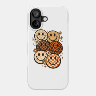 Retro Leopard Checkered Smiley Faces Groovy Boho Happy Vibes Phone Case