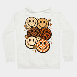 Retro Leopard Checkered Smiley Faces Groovy Boho Happy Vibes Hoodie