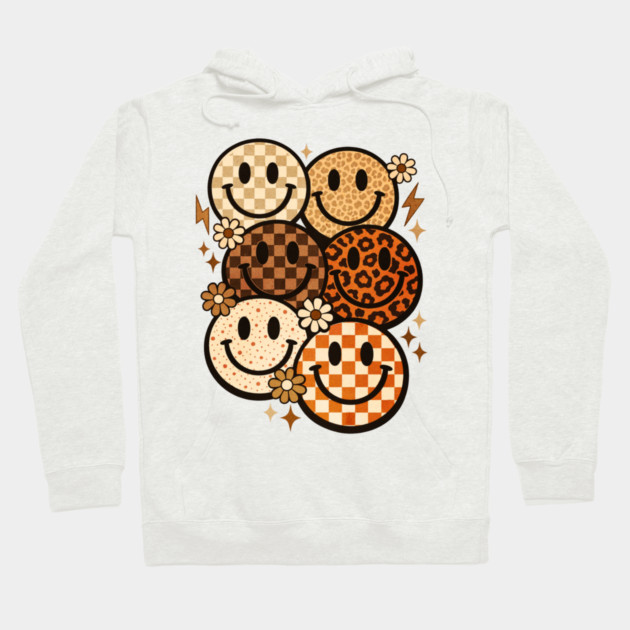 Retro Leopard Checkered Smiley Faces Groovy Boho Happy Vibes Hoodie by shirtlux