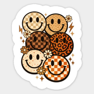 Retro Leopard Checkered Smiley Faces Groovy Boho Happy Vibes Magnet