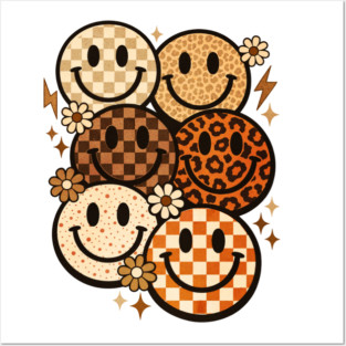 Retro Leopard Checkered Smiley Faces Groovy Boho Happy Vibes Posters and Art