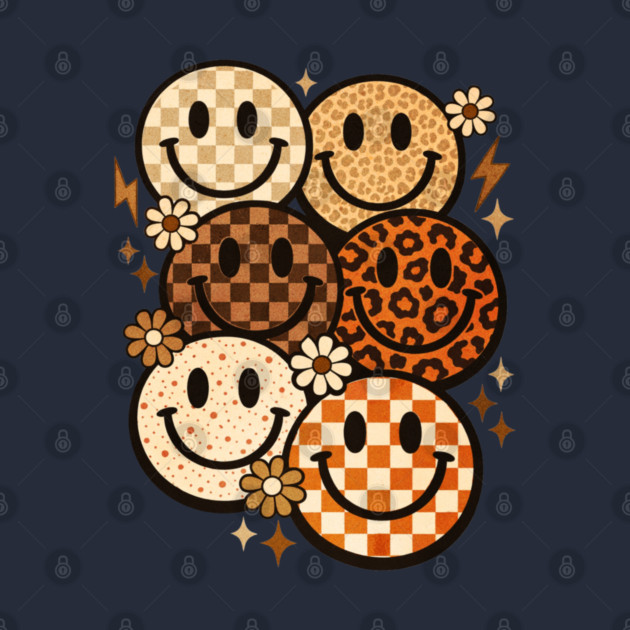 Retro Leopard Checkered Smiley Faces Groovy Boho Happy Vibes by shirtlux