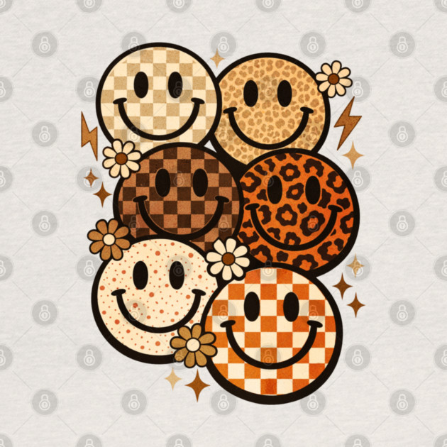 Retro Leopard Checkered Smiley Faces Groovy Boho Happy Vibes by shirtlux