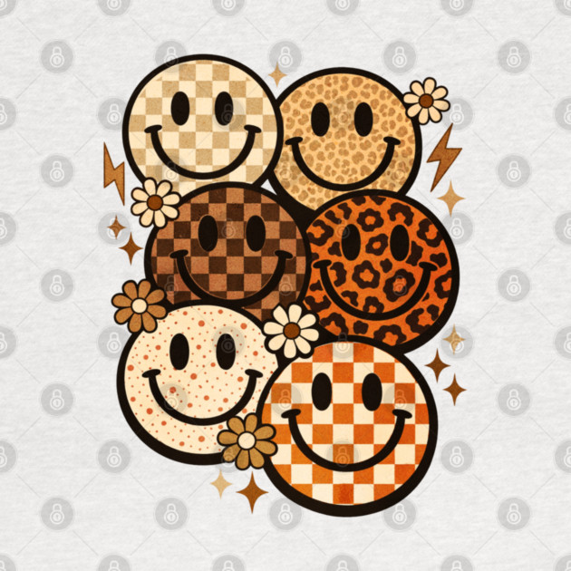 Retro Leopard Checkered Smiley Faces Groovy Boho Happy Vibes by shirtlux