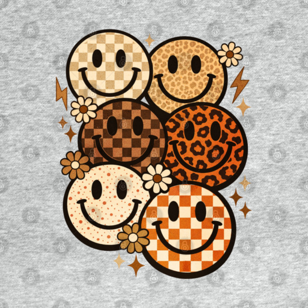 Retro Leopard Checkered Smiley Faces Groovy Boho Happy Vibes by shirtlux