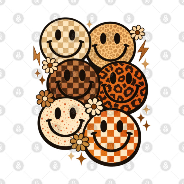 Retro Leopard Checkered Smiley Faces Groovy Boho Happy Vibes by shirtlux