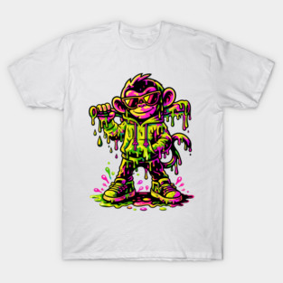 Funky Neon Monkey Dab Dripping Street Graffiti Party Style T-Shirt