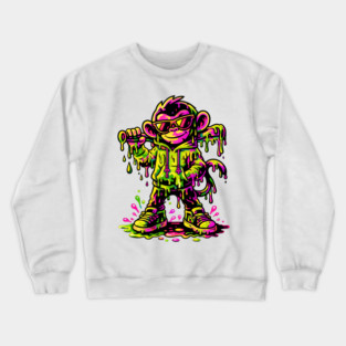 Funky Neon Monkey Dab Dripping Street Graffiti Party Style Crewneck Sweatshirt