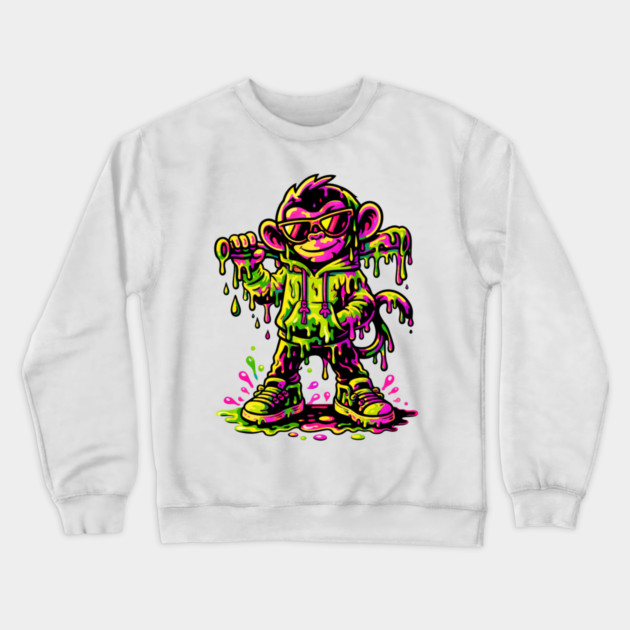 Funky Neon Monkey Dab Dripping Street Graffiti Party Style Crewneck Sweatshirt by shirtlux