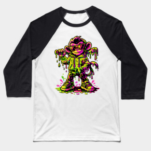 Funky Neon Monkey Dab Dripping Street Graffiti Party Style Baseball T-Shirt