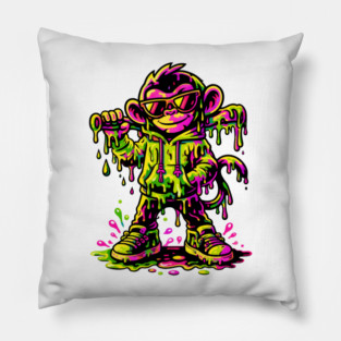 Funky Neon Monkey Dab Dripping Street Graffiti Party Style Pillow