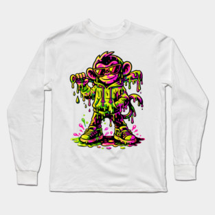 Funky Neon Monkey Dab Dripping Street Graffiti Party Style Long Sleeve T-Shirt