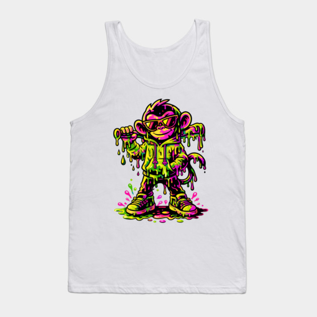 Funky Neon Monkey Dab Dripping Street Graffiti Party Style Tank Top by shirtlux