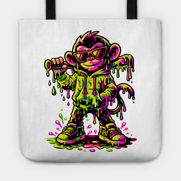 Funky Neon Monkey Dab Dripping Street Graffiti Party Style Tote by shirtlux