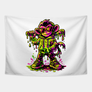 Funky Neon Monkey Dab Dripping Street Graffiti Party Style Tapestry