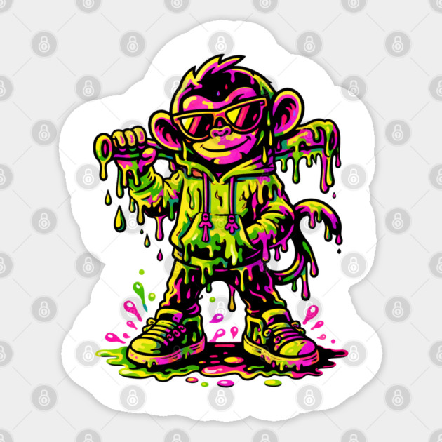 Funky Neon Monkey Dab Dripping Street Graffiti Party Style Sticker by shirtlux