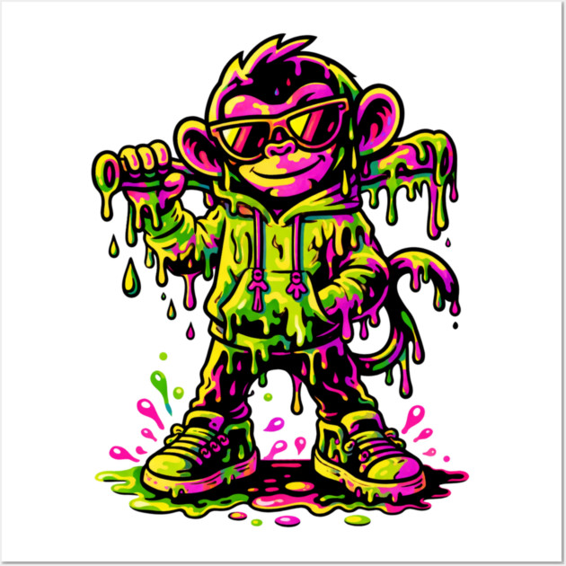 Funky Neon Monkey Dab Dripping Street Graffiti Party Style Wall Art by shirtlux