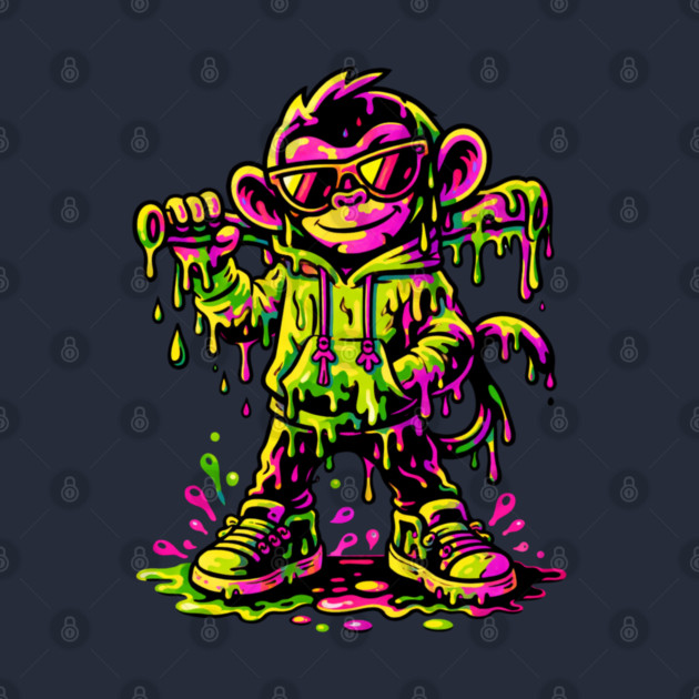Funky Neon Monkey Dab Dripping Street Graffiti Party Style by shirtlux