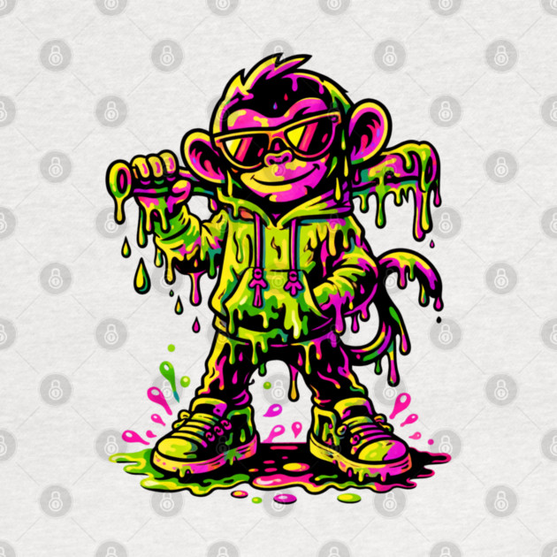 Funky Neon Monkey Dab Dripping Street Graffiti Party Style by shirtlux