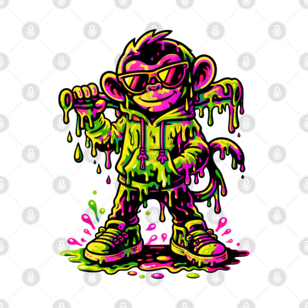 Funky Neon Monkey Dab Dripping Street Graffiti Party Style by shirtlux