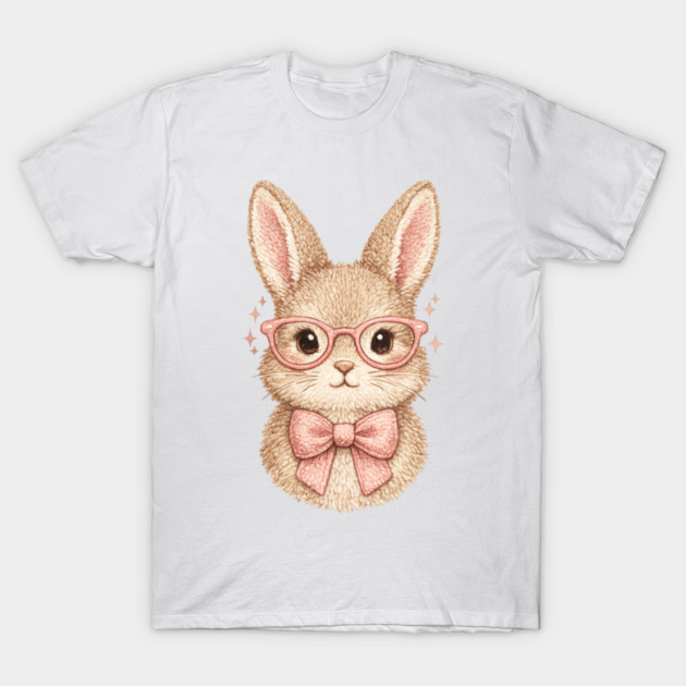 Cute Easter Bunny Glasses Pink Bow Coquette Spring Vibes T-Shirt by shirtlux