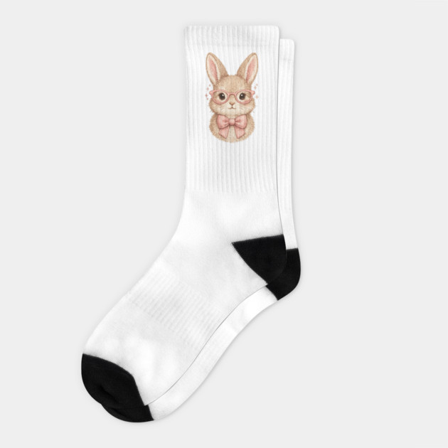 Cute Easter Bunny Glasses Pink Bow Coquette Spring Vibes Socks by shirtlux
