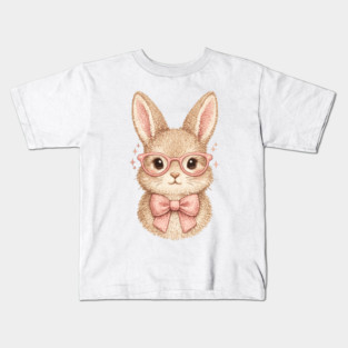 Cute Easter Bunny Glasses Pink Bow Coquette Spring Vibes Kids T-Shirt