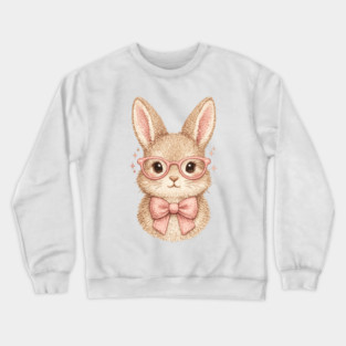 Cute Easter Bunny Glasses Pink Bow Coquette Spring Vibes Crewneck Sweatshirt